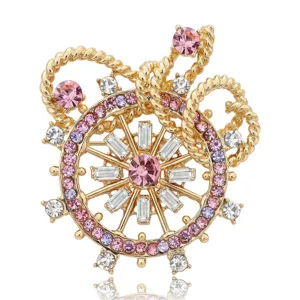 Korean Style Light Luxury Alloy Rhinestone Anchor Helm Brooch Elegant Creative Cardigan Corset Pin Jewelry For Women