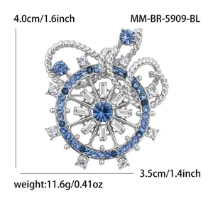 Elegant alloy anchor brooch with blue crystal rhinestones, perfect for stylish outfits.