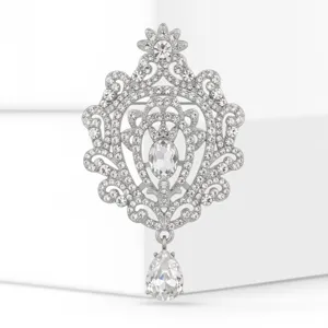 Exquisite vintage barok zilveren strass broche hanger heldere kristallen druppel sieraden