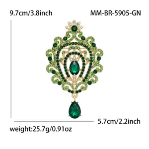 Vintage groene strass broche met kristallen hanger, elegante barokke mode sieraden accessoire.