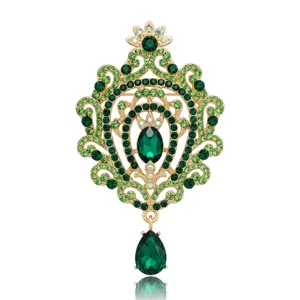 Vintage groene kristal strass broche hanger goudkleurig barok mode sieraden cadeau