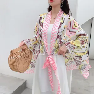 Women Summer Floral Print Sunscreen Shawl Beach Cardigan Elegant Vacation Casual Wear