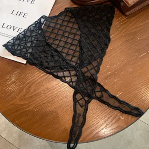 Black lace triangle hair scarf grid vintage sheer head wrap coquette aesthetic headwear detail