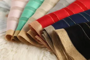 Mulberry silk wool blend scarf with gold stripe, winter women fashion shawl detail view.