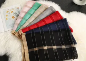 Women's silk wool blend gold stripe scarf autumn winter fashion shawl stylish elegant accessory