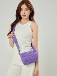 Korean style purple knit crossbody bag candy color casual shoulder bag for women chic