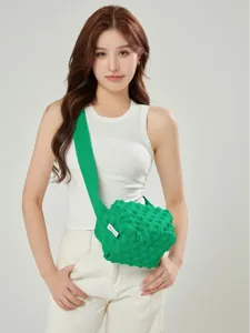 Women candy color knit crossbody bag stylish bubble textured shoulder bag casual purse