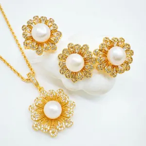 Trendige Vergoldete Kupfer Blume Anhänger Ring Ohrring Einstellungen Für Perle Strass Eingelegt DIY Schmuckherstellung Erkenntnisse