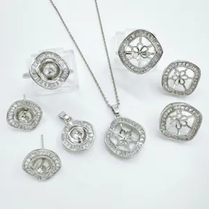 Silver-tone geometric jewelry blank set necklace ring earrings pendant settings DIY findings