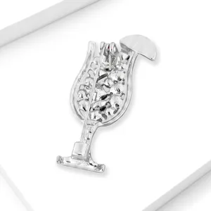 Detail shot showing the secure pin back and rhinestone setting of the elegant cocktail glass brooch.