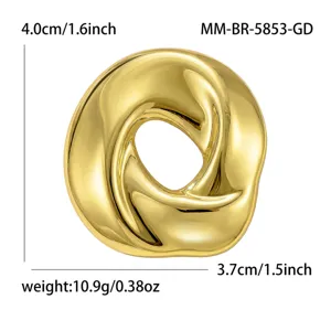 Fashion stainless steel twisted round brooch pin elegant geometric clothing accessory 4cm