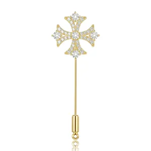 Mode Kupfer Gold Vergoldet Kreuz Lange Nadel Brosche Für Damen Exquisite Strass Eingelegt Reversnadel Schmuck Zubehör
