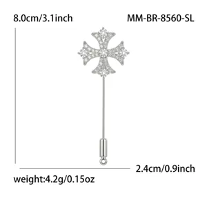 Elegante kupfervergoldete Kreuz-Langnadel Brosche, stilvoller Strass Revers-Schmuck für Damen.