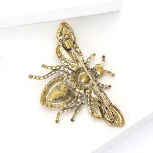 Antique gold tone bee brooch pin detailed insect jewelry accessory for women men
