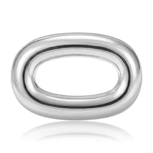 Stainless steel oval ring brooch, stylish minimalist collar pin, suit coat accessory.