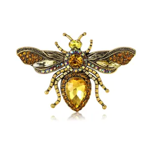 Vintage Alloy Rhinestone Bee Brooch Delicate Insect Lapel Pin Corsage For Suit Blazer Casual Clothes Decoration Gift For Men Women