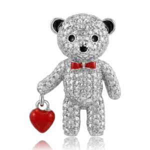 Creative Alloy Rhinestone Teddy Bear Brooch With Red Heart Bow Personalized Unisex Clothes Jewelry Brooch Pin Accessories