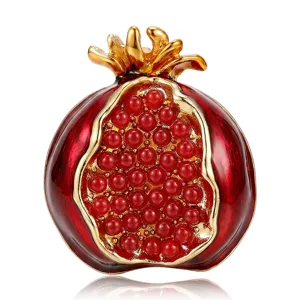 Impresionante broche granada esmalte rojo tono dorado cuentas cristal brillantes joyería moda.