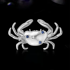 Elegante spilla a forma di granchio con costellazione in argento e strass brillanti.