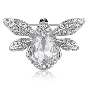 Stunning silver-tone crystal bee brooch elegant rhinestone insect lapel pin jewelry for clothing