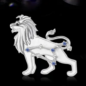 Spilla Zodiaco Leone Moda Smalto Strass Pin per Accessori di Abbigliamento Donna