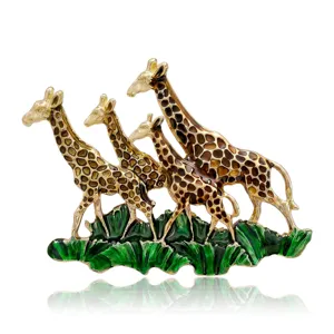 Broche Créative en Alliage Goutte d'Huile Famille de Girafes pour Femme Homme Mode Forme Animale Accessoires Vestimentaires Bijoux Cadeau