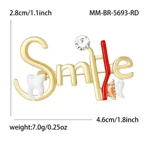 Creative Smile Letter Tooth Brooch Enamel Rhinestone Suit Collar Pin Fashion Jewelry