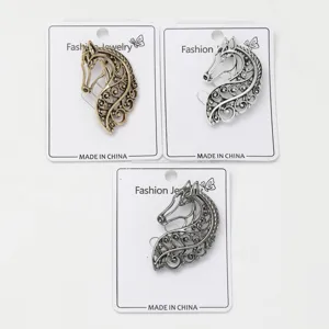 Vintage hollow horse brooch palace style anti-glare clothing corsage jewelry pin for women