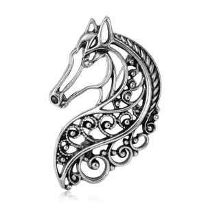 Vintage hollow horse brooch palace style lapel pin elegant clothing accessory for women