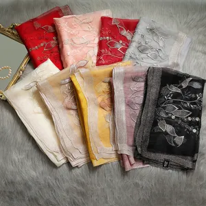 Spring silk scarf long embroidered mulberry silk shawl Chinese style gift for women