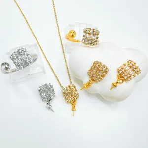 DIY crystal zircon jewelry set rings necklace golden silver chic elegant accessories