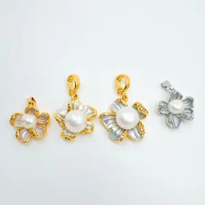 Gold-Plated Copper Flower Rhinestone Freshwater Pearl Pendant Necklace Niche Design Floral Stud Earrings For Women DIY Jewelry Accessories