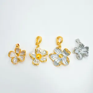 Flower pendant detail shot, showcasing exquisite metallic edge design and delicate petal texture for DIY.