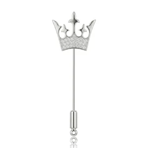 Elegante Spilla a Spillo Lunga a Corona in Rame per Donna Placcata Oro Argento con Strass Intarsiati Accessorio Gioielli