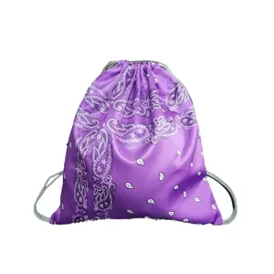 Mochila de cuerda paisley morada, bolsa de gimnasio casual y de moda para uso diario.