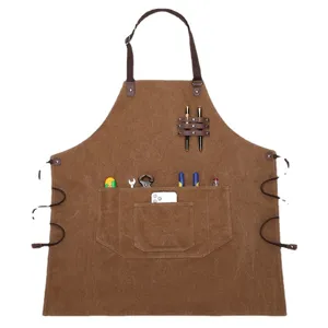 Canvas Werkschort Met Meerdere Zakken Verstelbare Kruisbanden Gereedschapszakken Voor Tuinier Café Koken