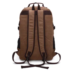 Casual canvas backpack for daily use, durable vintage brown travel school bag with shoulder straps.