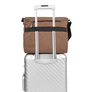 Men Canvas Messenger Bag Vintage Shoulder Bag Casual Travel Laptop Crossbody Bag Brown