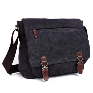 Canvas messenger bag for men, vintage shoulder bag and stylish student laptop crossbody.