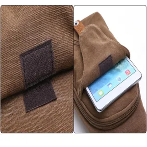 Canvas chest bag for men, single shoulder crossbody bag with secure velcro pocket and durable design.