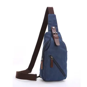 Men's washed canvas sling chest bag, casual outdoor crossbody backpack with adjustable strap for daily travel.