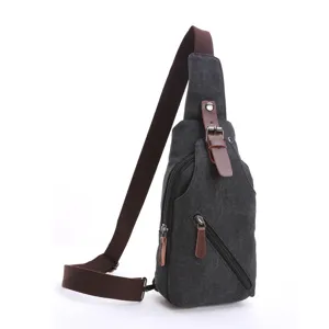 Men canvas chest bag casual outdoor single shoulder crossbody backpack stylish grey daypack