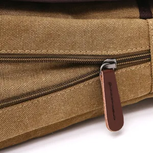Men's casual canvas shoulder crossbody bag with durable metal zippers and leather pull tab.