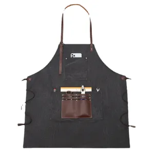 Grembiule da Lavoro in Tela con Tasche Multiple Spallacci in Pelle Regolabili Grembiule Multiuso Resistente per Chef Giardino Barista