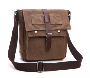 Men canvas shoulder bag casual messenger bag vintage crossbody bag for daily use and travel