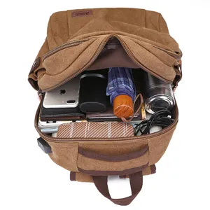 Canvas Rucksack Mehrfache Taschen Alltag Braun Reise Schule Buch Tasche Grosse Kapazitat