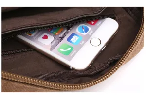 Canvas bag interior detail view showing pocket and zipper structure for daily organization.
