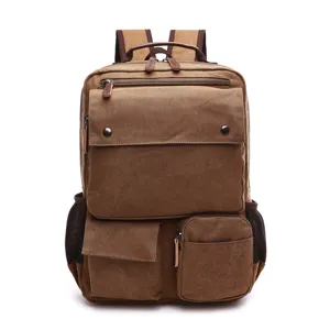 Men's Vintage Canvas Backpack Large Capacity Casual Travel School Bookbag Multi-Pocket Outdoor Laptop Rucksack