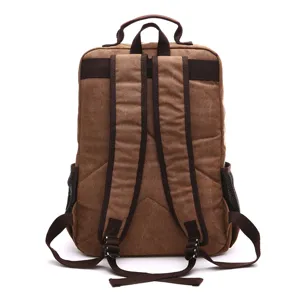 Casual brown canvas backpack for men, multi-functional outdoor travel bag main view