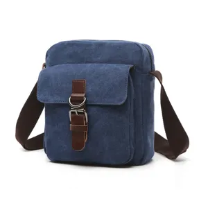 Casual canvas shoulder bag for women, stylish vintage cross-body bag with metal buckle.